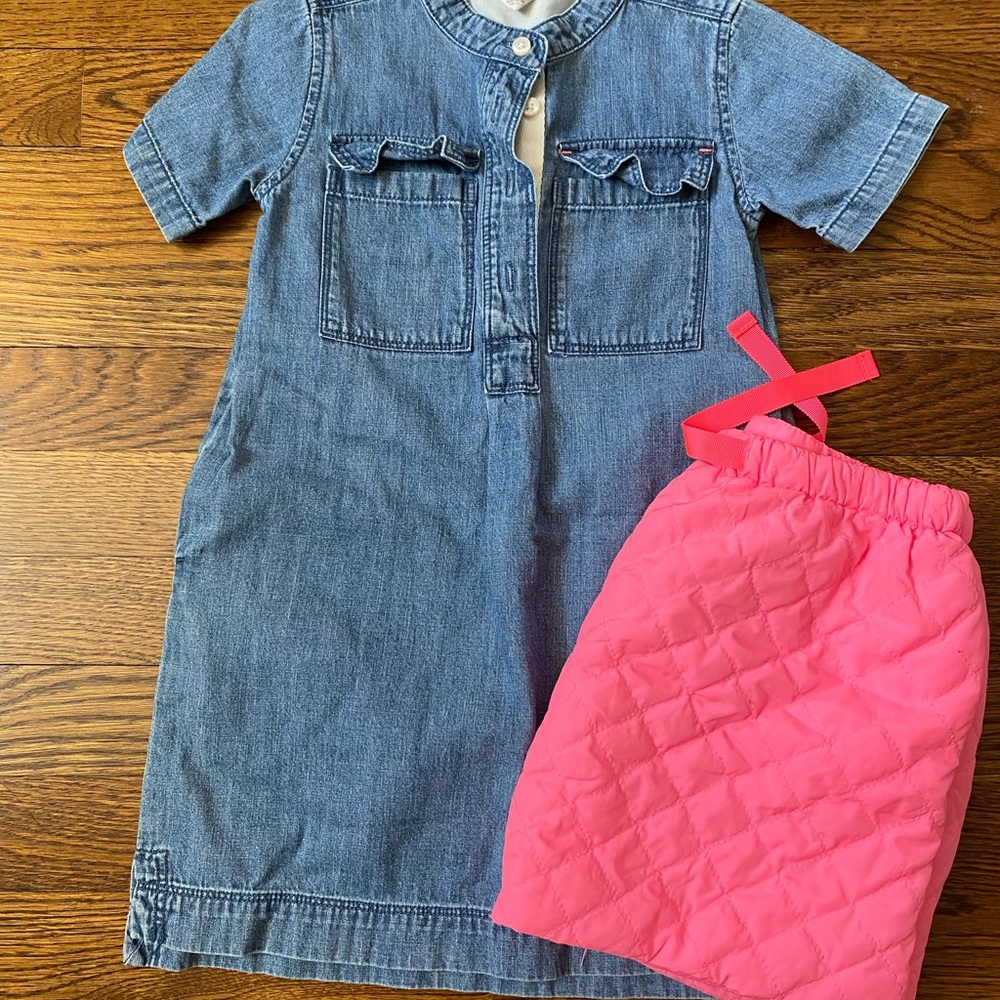Girls Crewcuts Denim Dress with Pink Quilted Skirt